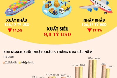 5 tháng đầu năm 2023, Việt Nam xuất siêu 9,8 tỷ USD