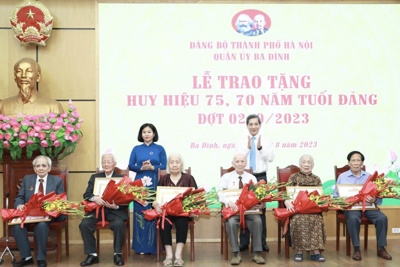 Lãnh đạo Thành phố Hà Nội trao Huy hiệu Đảng tại quận Ba Đình