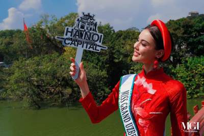 Miss Grand International Hoa hậu Hòa bình Quốc tế 2023 diện áo dài thăm Hà Nội