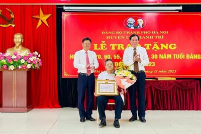 Huyện Thanh Trì: Trao Huy hiệu Đảng cho 16 đảng viên thị trấn Văn Điển