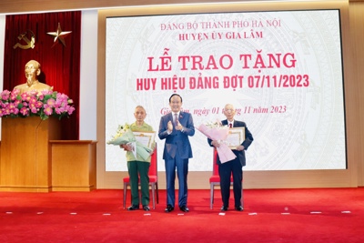 Chủ tịch HĐND Thành phố Hà Nội trao Huy hiệu Đảng tại huyện Gia Lâm
