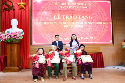 Huyện Quốc Oai trao Huy hiệu Đảng cho 96 đảng viên