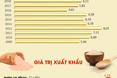 Xuất khẩu gạo đạt kỷ lục gần 8,3 triệu tấn