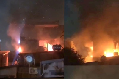 Cháy dữ dội ngôi nhà 3 tầng ở Định Công