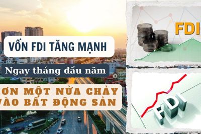 Vốn FDI tăng mạnh ngay tháng đầu năm, hơn một nửa chảy vào bất động sản