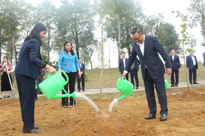 Chủ tịch TP Hà Nội trồng cây, chúc Tết tại Khu công nghệ cao Hoà Lạc