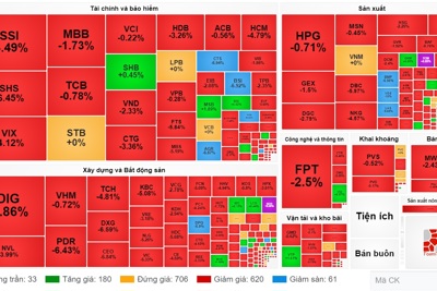 Cổ phiếu vốn hóa lớn "lao dốc", thị trường bốc hơi gần 20 điểm