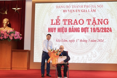 Trưởng ban Tổ chức Thành ủy trao Huy hiệu Đảng cho đảng viên huyện Gia Lâm