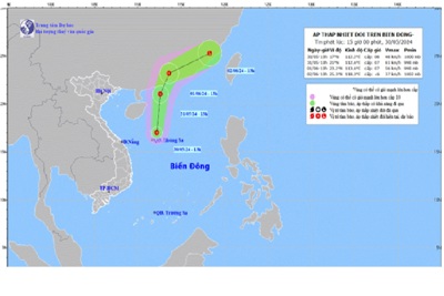 Xuất hiện áp thấp nhiệt đới trên biển Đông
