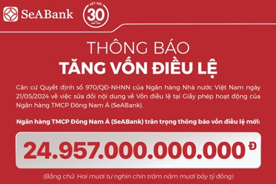 SeABank hoàn tất tăng vốn điều lệ lên 24.957 tỷ đồng