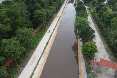 Nước kênh đổ trực tiếp ra sông Bắc Hưng Hải bất ngờ đổi màu bất thường