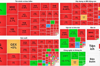 Cổ đông bán tháo, VN-Index "sập" mạnh hơn 21 điểm cuối phiên