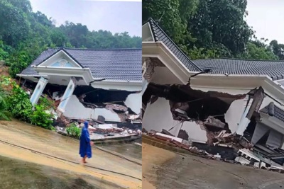 Sau mưa lớn, một biệt thự ở Hà Nội bị đổ sập trong đêm 