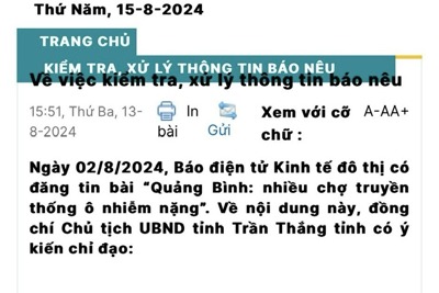 Quảng Bình: kiểm tra, xử lý các thông tin báo Kinh tế và Đô thị nêu