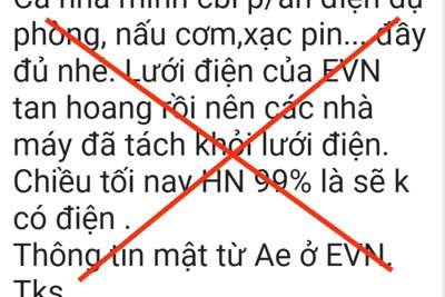 Thông tin Hà Nội cắt điện diện rộng là thất thiệt