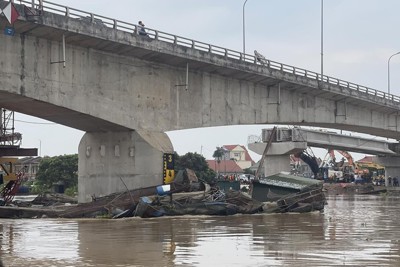 2 bè cá trôi dạt trên sông Thái Bình, mắc vào trụ cầu Hợp Thanh 