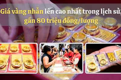 Giá vàng nhẫn lên cao nhất trong lịch sử, gần 80 triệu đồng/lượng