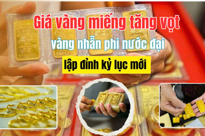  Giá vàng miếng tăng vọt, vàng nhẫn “phi nước đại” lập đỉnh kỷ lục mới