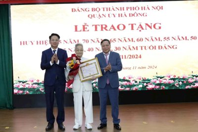 Phó Bí thư Thành ủy Nguyễn Văn Phong trao Huy hiệu Đảng tại quận Hà Đông