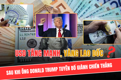 USD tăng mạnh, vàng lao dốc sau khi ông Donald Trump tuyên bố giành chiến thắng