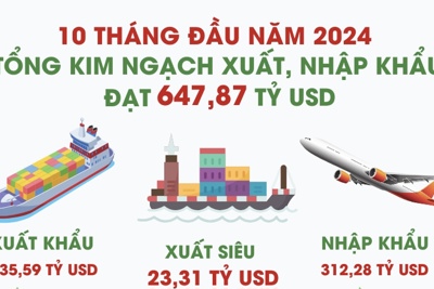 Xuất nhập khẩu 10 tháng năm 2024 đạt gần 650 tỷ USD