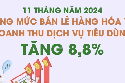 Tổng mức bán lẻ hàng hóa 11 tháng năm 2024 tăng 8,8%