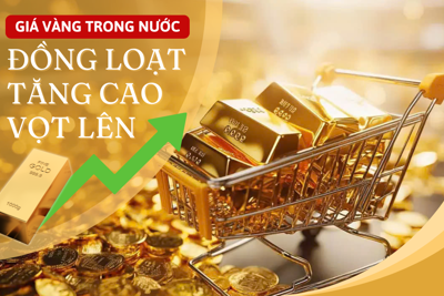 Giá vàng trong nước đồng loạt tăng cao vọt lên