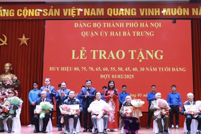 Lãnh đạo TP trao Huy hiệu Đảng cho đảng viên lão thành Quận Hai Bà Trưng