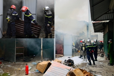 Hà Nội: Cháy kho chứa điều hòa ở chợ Đại Kim