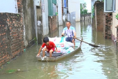 Quốc Oai: Lũ sông Tích dâng cao khiến nhiều hộ dân ngập nặng