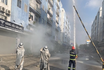 Cháy giả định tại Khu đô thị Thanh Hà, lực lượng chức năng ứng cứu kịp thời