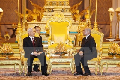 Tổng Bí thư Nguyễn Phú Trọng hội đàm với Quốc vương Campuchia