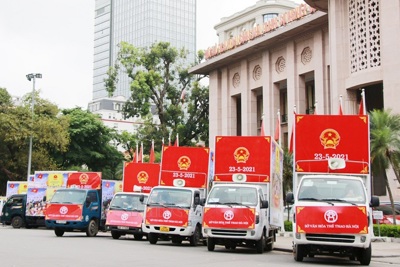 5 đoàn xe lưu động ra quân tuyên truyền về bầu cử tại Hà Nội