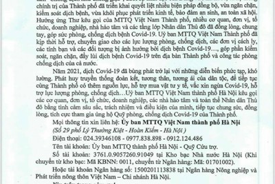 Ủy ban MTTQ Việt Nam Thành phố kêu gọi ủng hộ phòng chống dịch Covid-19