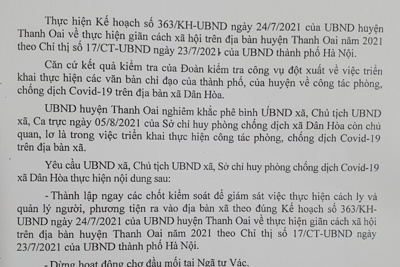 Thanh Oai: Chủ tịch UBND xã Dân Hòa bị phê bình do lơi là phòng, chống dịch Covid-19