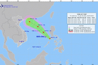Vùng áp thấp khả năng mạnh lên thành áp thấp nhiệt đới trên biển Đông