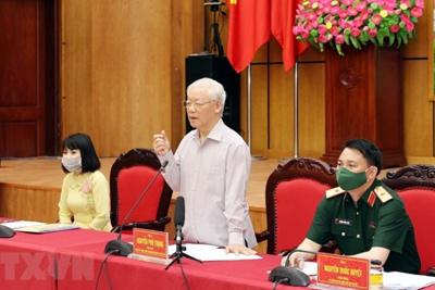 Tổng Bí thư Nguyễn Phú Trọng và các ứng cử viên đại biểu Quốc hội khóa XV vận động bầu cử tại Đơn vị bầu cử số 1 TP  Hà Nội