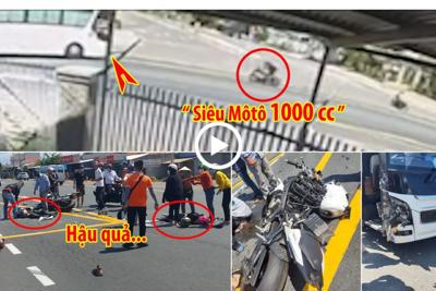[Clip] Phóng mô tô 1000 phân khối, nam thanh niên chở bạn gái lao thẳng vào xe khách
