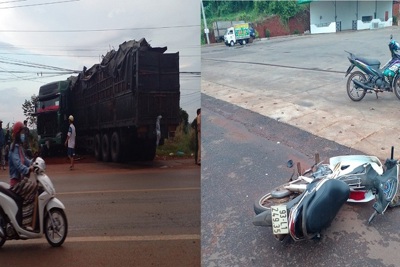 Bình Phước: Xe tải đụng 3 xe máy, 4 người chết và bị thương