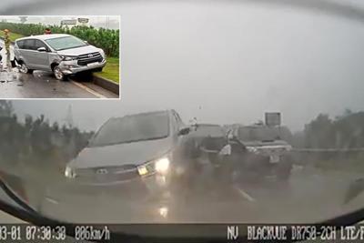 Xe Innova mất lái gây tai nạn liên hoàn trên cao tốc Hà Nội - Thái Nguyên