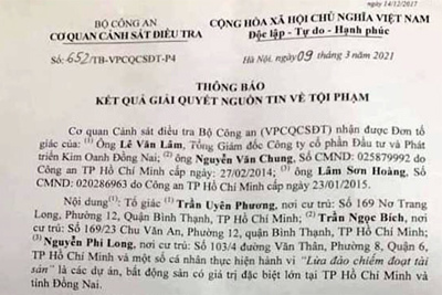 Thông báo kết quả giải quyết nguồn tin tố giác tội phạm của ông Nguyễn Văn Chung