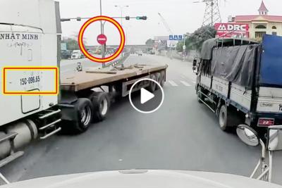 [Clip] Phẫn nộ với xe đầu kéo đi ngược chiều suýt gây tai nạn