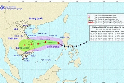 Bão số 10 dự kiến đổ bộ vào Đà Nẵng - Phú Yên, suy yếu thành áp thấp nhiệt đới