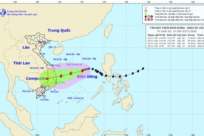 Ngày 5/11, bão số 10 đổ bộ vào đất liền các tỉnh Quảng Ngãi - Khánh Hòa