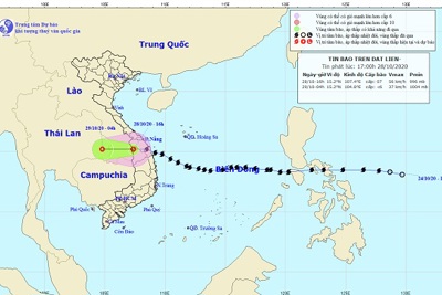 Bão số 9 đã suy yếu thành áp thấp nhiệt đới, từ Nghệ An đến Quảng Bình có mưa rất to