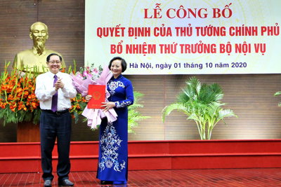 Bà Phạm Thị Thanh Trà được điều động, bổ nhiệm chức vụ Thứ trưởng Bộ Nội vụ