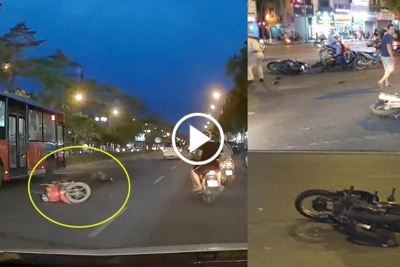 Truy tìm ô tô húc văng 7 xe máy dừng chờ đèn đỏ ở Long Biên