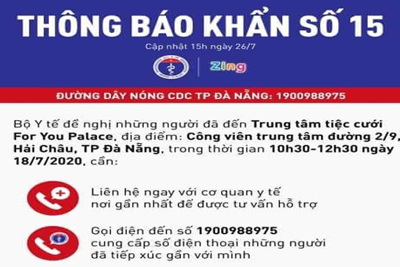 Bộ Y tế ra thông báo khẩn truy tìm người liên quan đến bệnh nhân Covid-19 tại Đà Nẵng