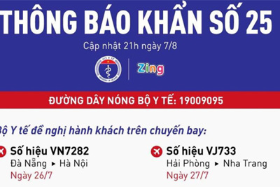 Bộ Y tế thông báo khẩn tìm hành khách trên 2 chuyến bay VN7282 và VJ733