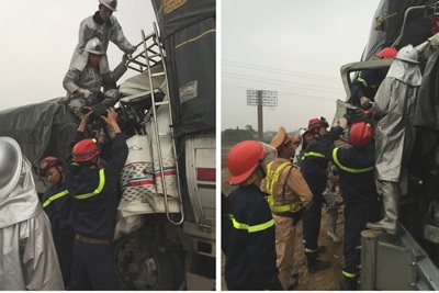 Hàng chục lính cứu hỏa nỗ lực cứu người mắc kẹt trong xe tải